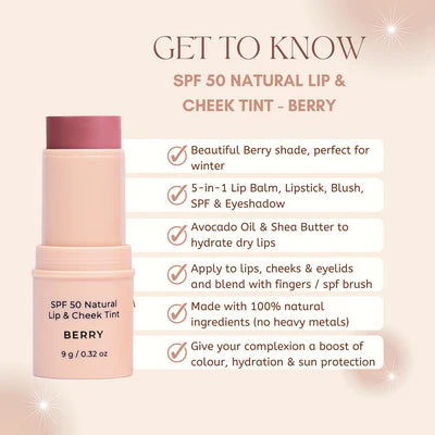SPF 50 NATURAL LIP & CHEEK TINT - BERRY