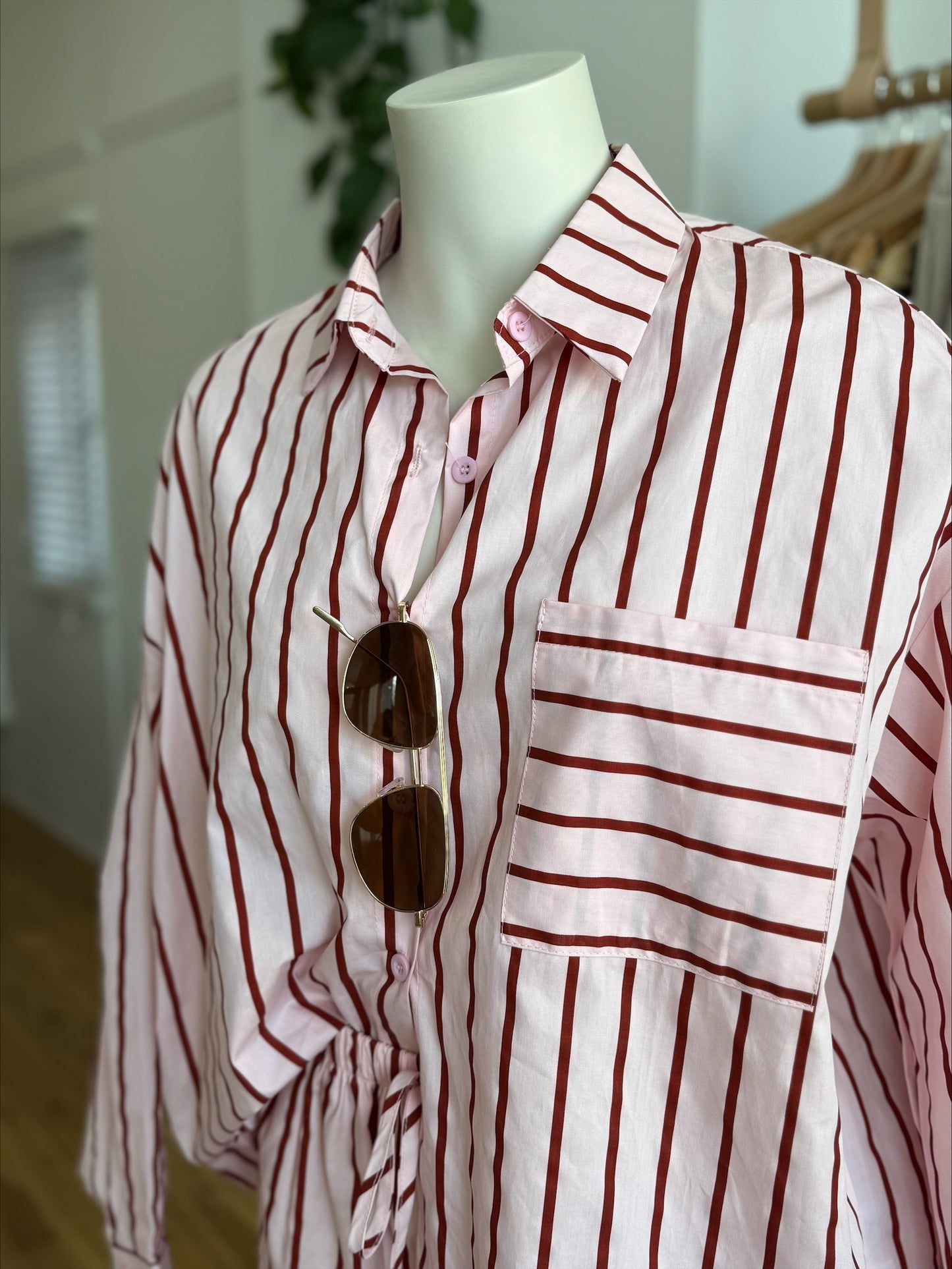 Pink/Burgundy Stripe Short Set_