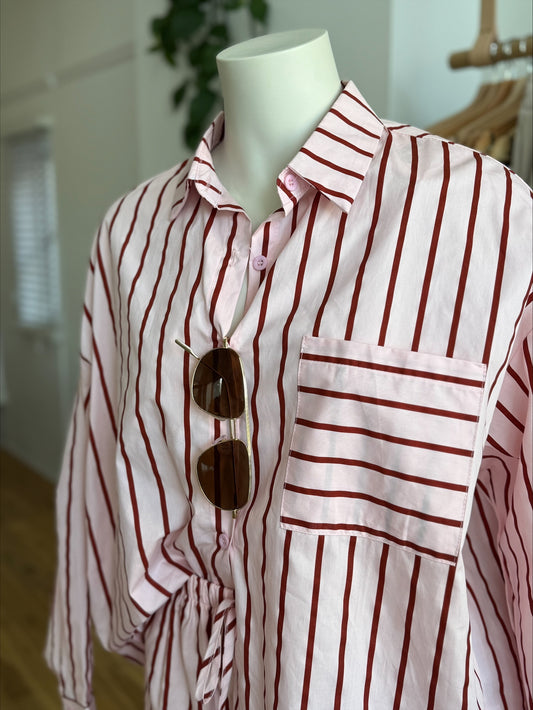 Pink/Burgundy Stripe Short Set_