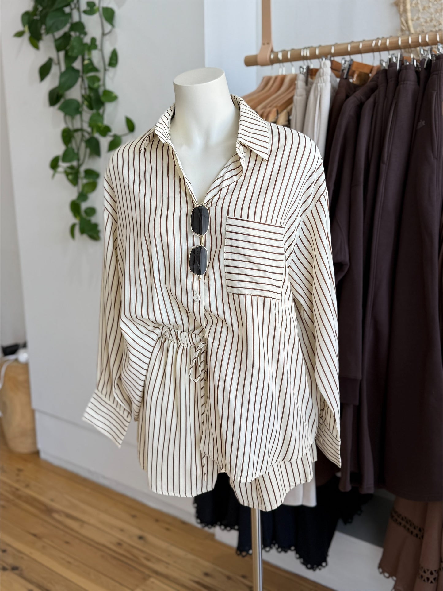 Beige Brown Stripe Set