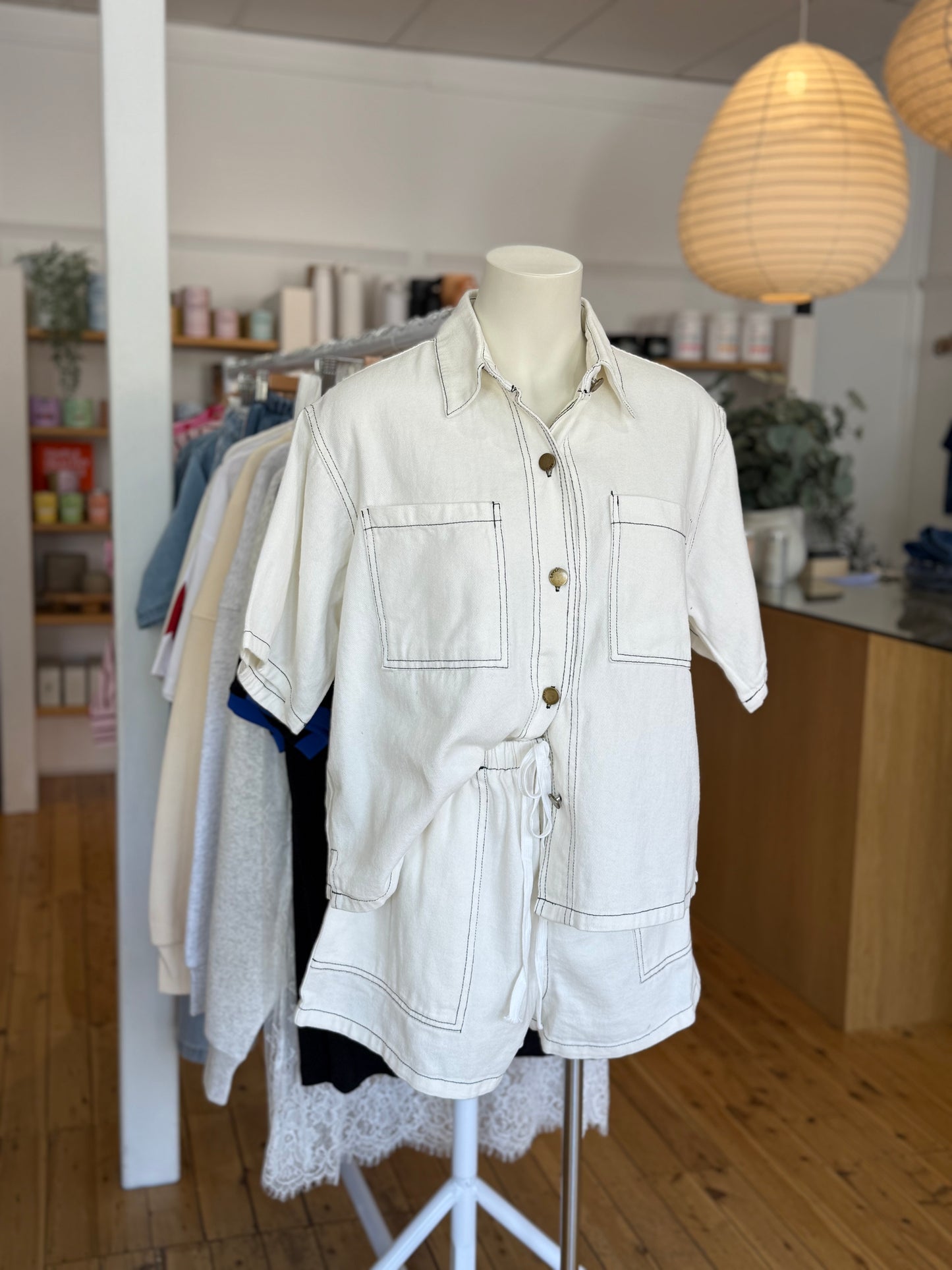 White Denim Short Set