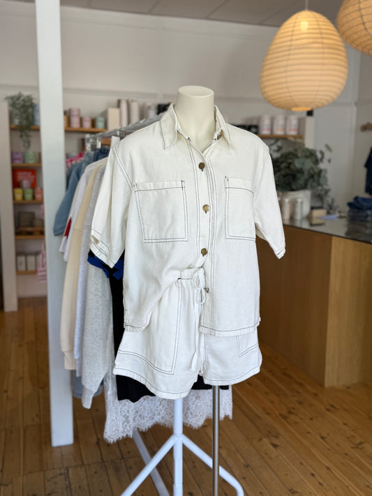 White Denim Short Set