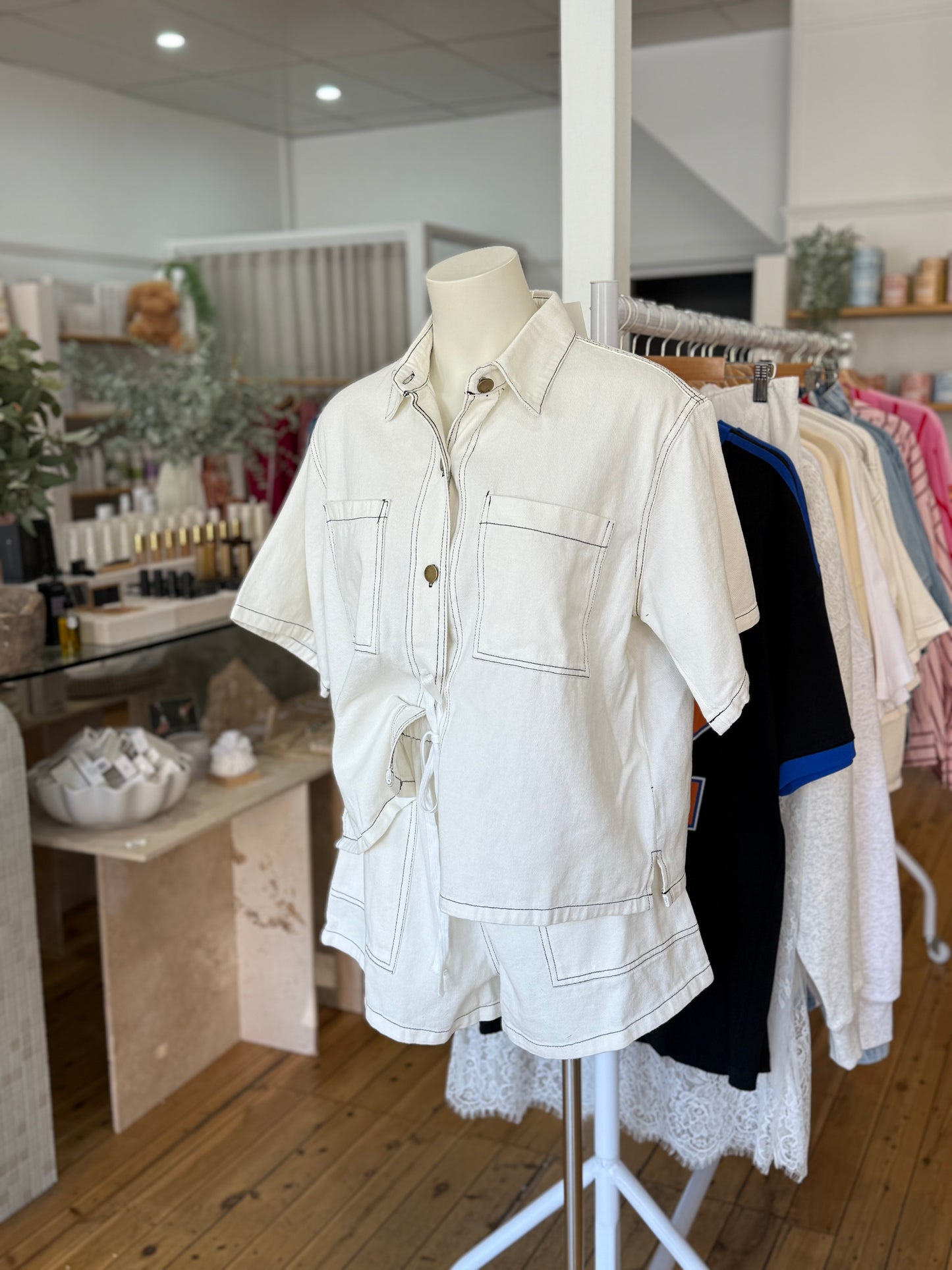 White Denim Short Set
