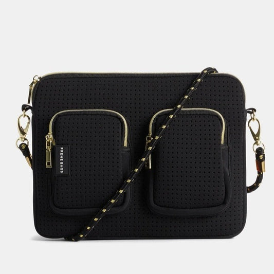 The West Coast Crossbody Bag - Rebecca Judd x Prene (BLACK / GOLD) Neoprene Crossbody / Hand Bag