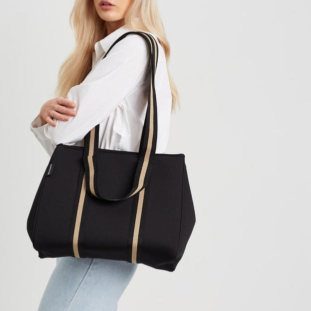 The Gigi Bag (BLACK/BEIGE) Neoprene Tote Bag